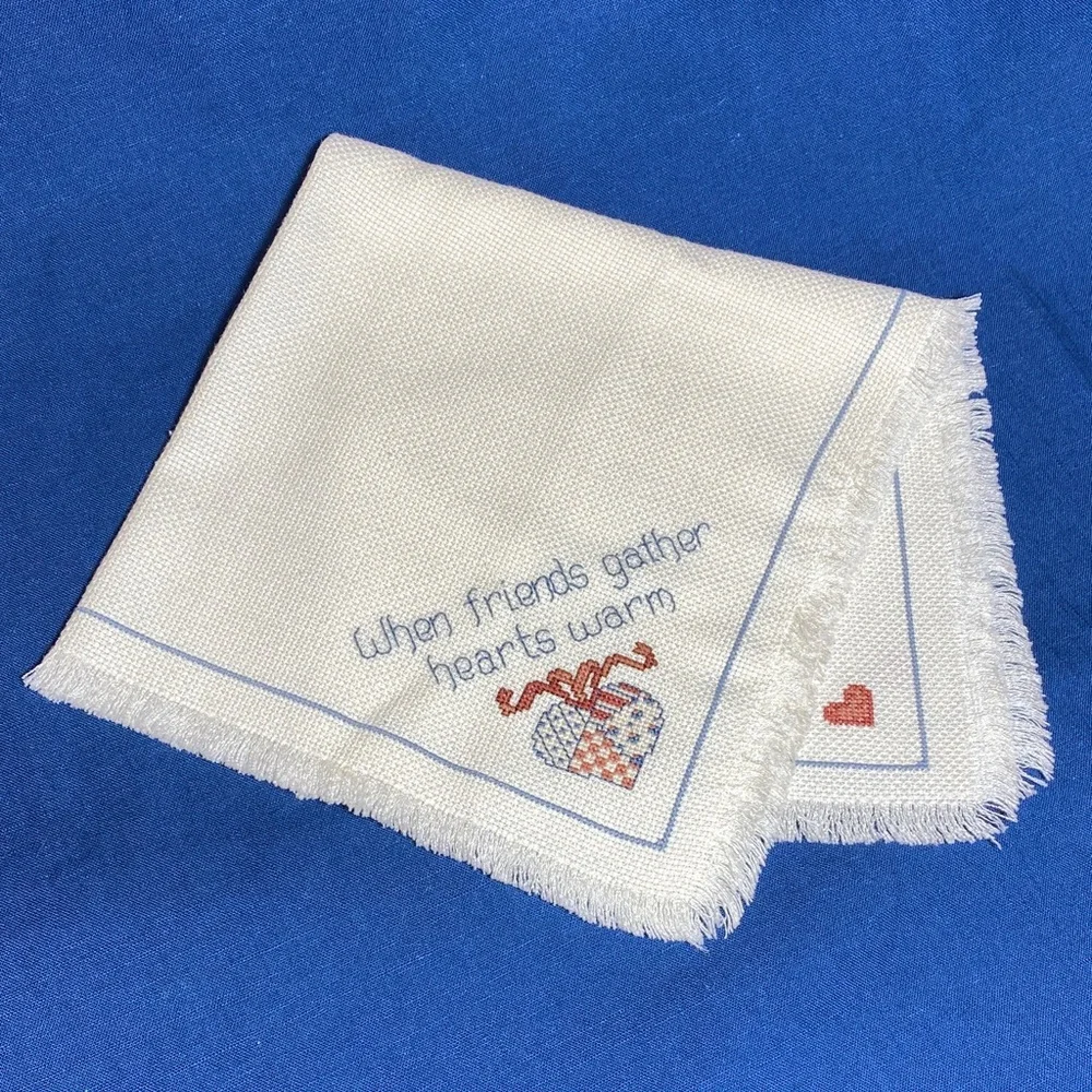 New Hand Embroidered Breadcloth with Friendship & Heart Design